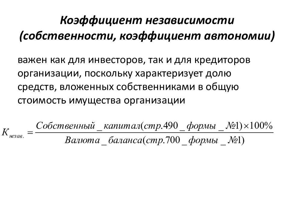 Коэффициент финансовой независимости по балансу