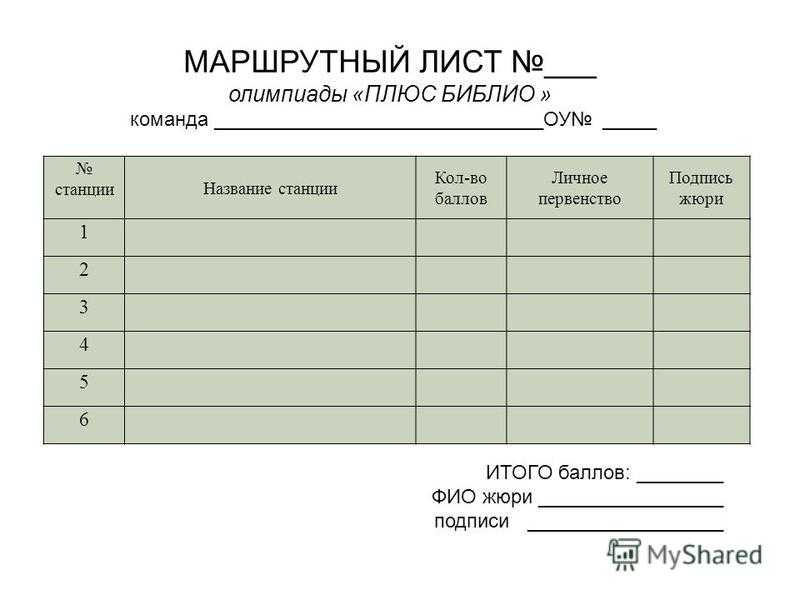 Рекомендации по ведению маршрутного листа. бланки с примерами
