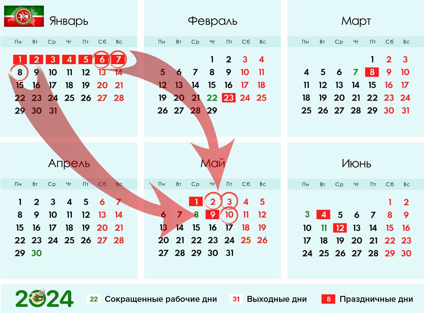 Производственный календарь 2024 татарстан: скачать бесплатно