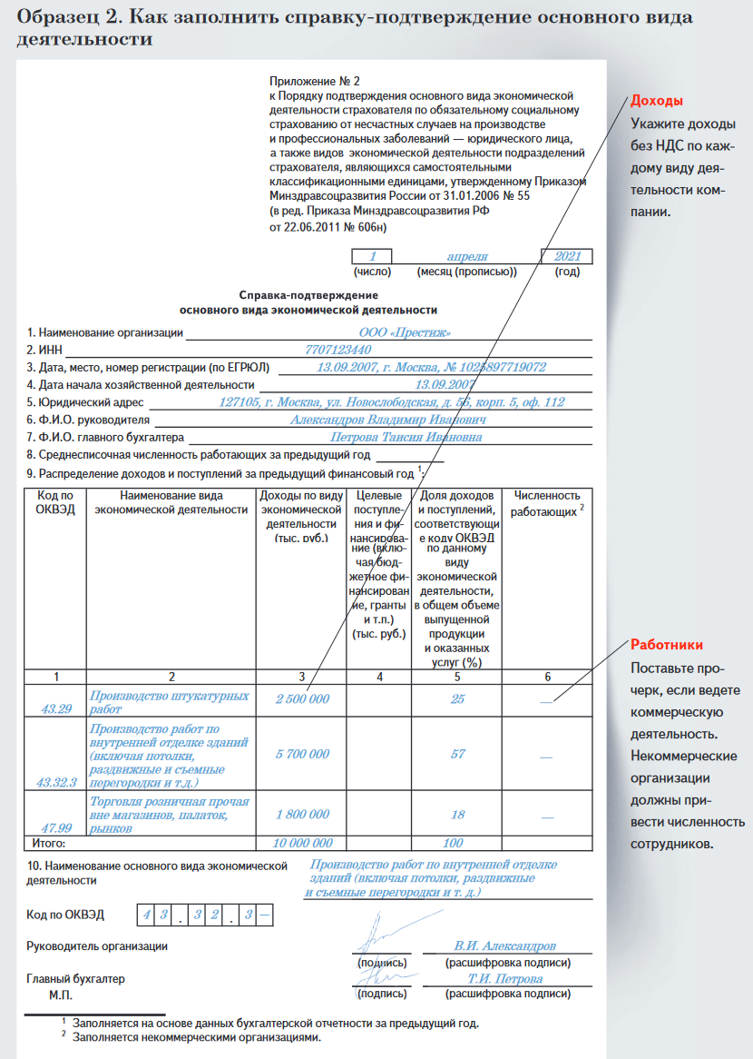 Подтверждение основного вида экономической деятельности в 2024 году