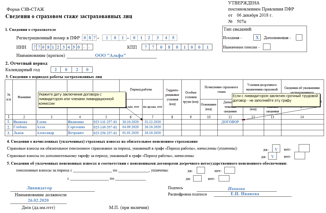 Отчетность в пфр по форме сзв-стаж за 2021 год