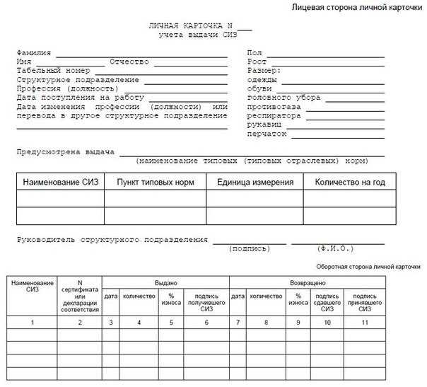 Карточка сиз образец заполнения 2023 — данные на 2022 год