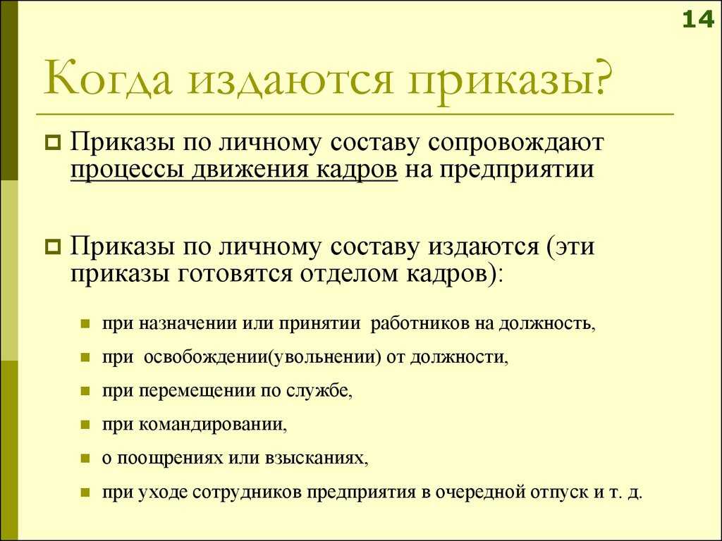 Какие приказы относятся к основной деятельности