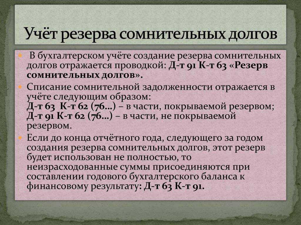 Резерв по сомнительным долгам | мсфо | проводки | пример | баланс