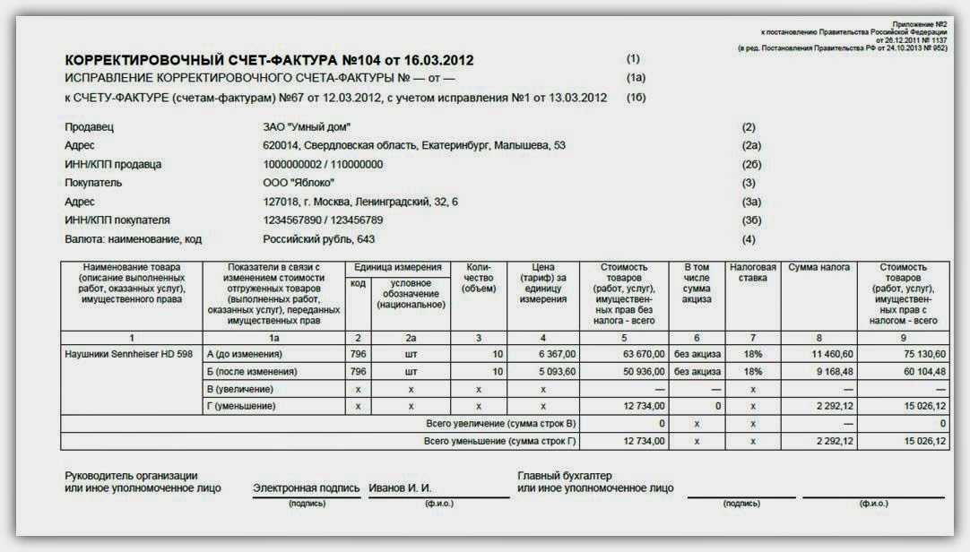 Корректировочный счет-фактура от поставщика на увеличение