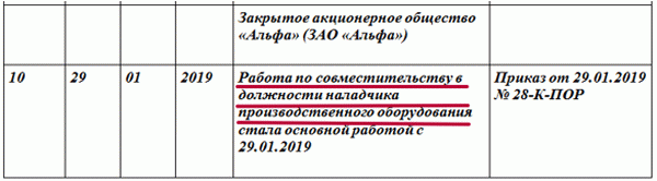 Перевод с совместительства на основное место работы - «кадровая служба»