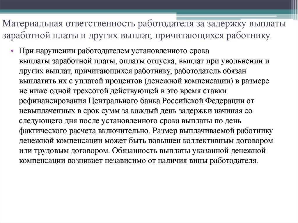 Как работодателю нессти ответственность за задержку зарплаты в 2024 году | яковлевский городской округ