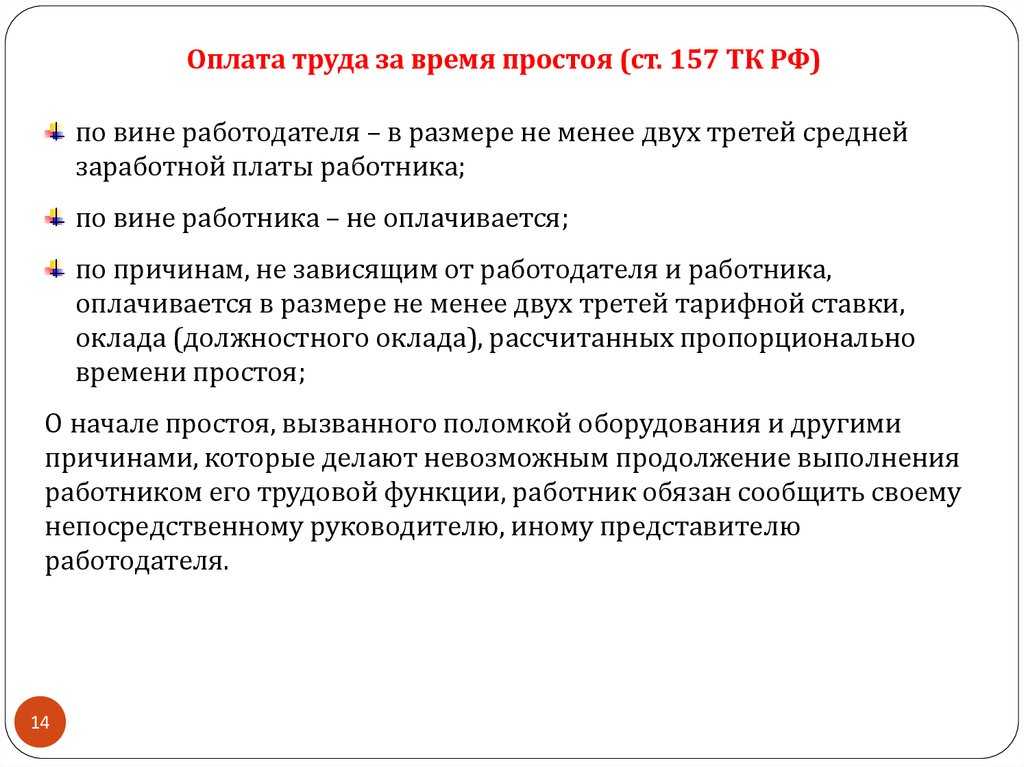 Статья 157 трудового кодекса рф – оплата времени простоя