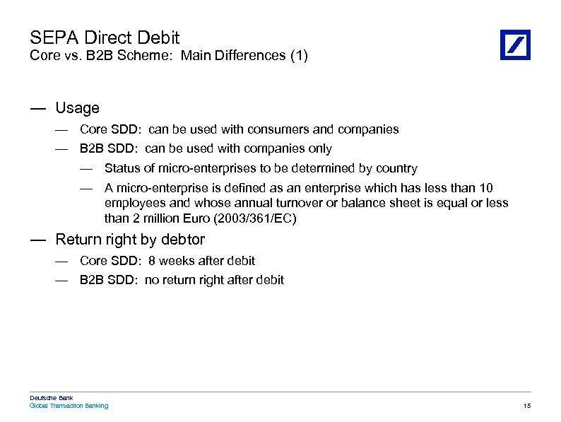 Sepa direct debit: sdd core