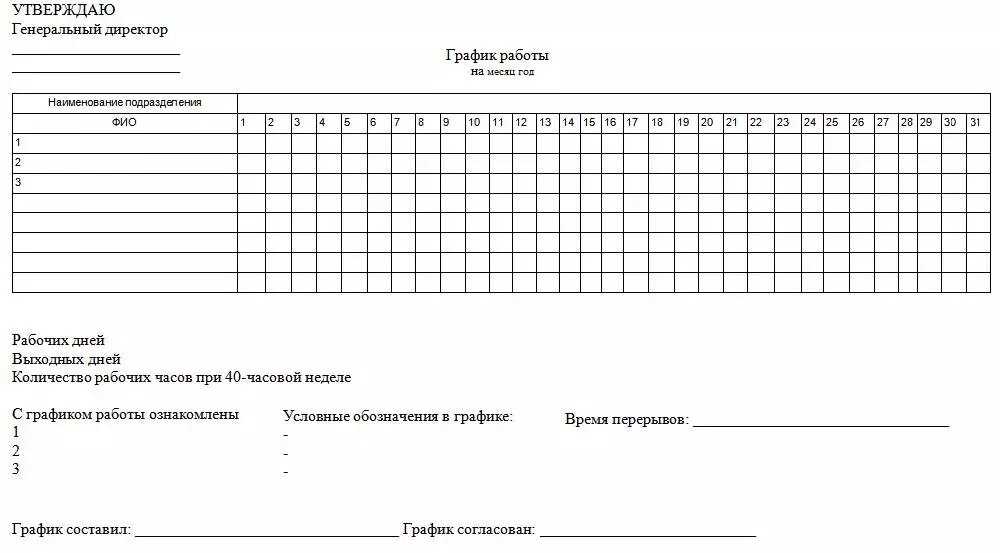 Сменный график работы